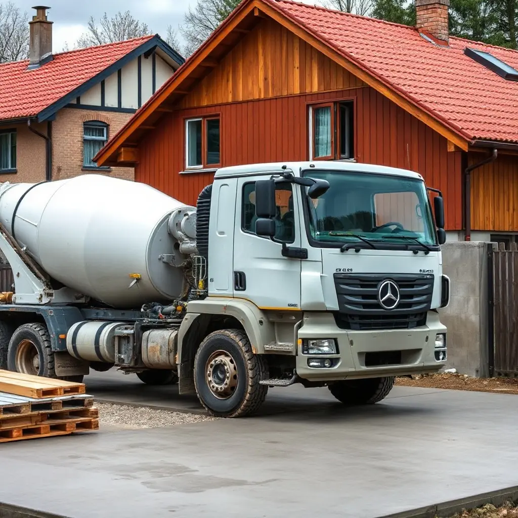 JC Betons SIA autobetonmaisītājs piegādā gatavu betonu privātmājas terasei Latvijā