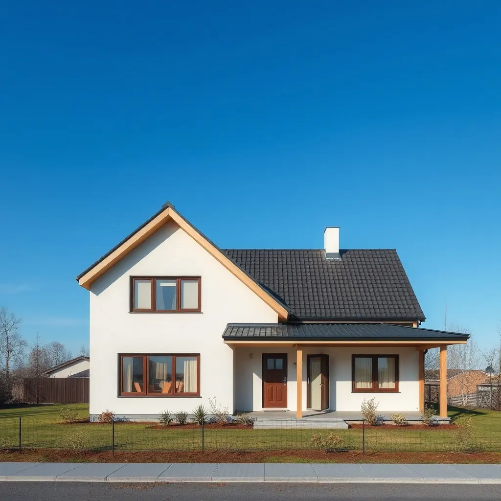 Moderna vienstāvu māja ar plašu terasi un zaļu dārzu Latvijā